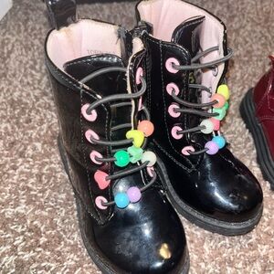 Kids boots Black Patent Leather Boots with Colorful Beads